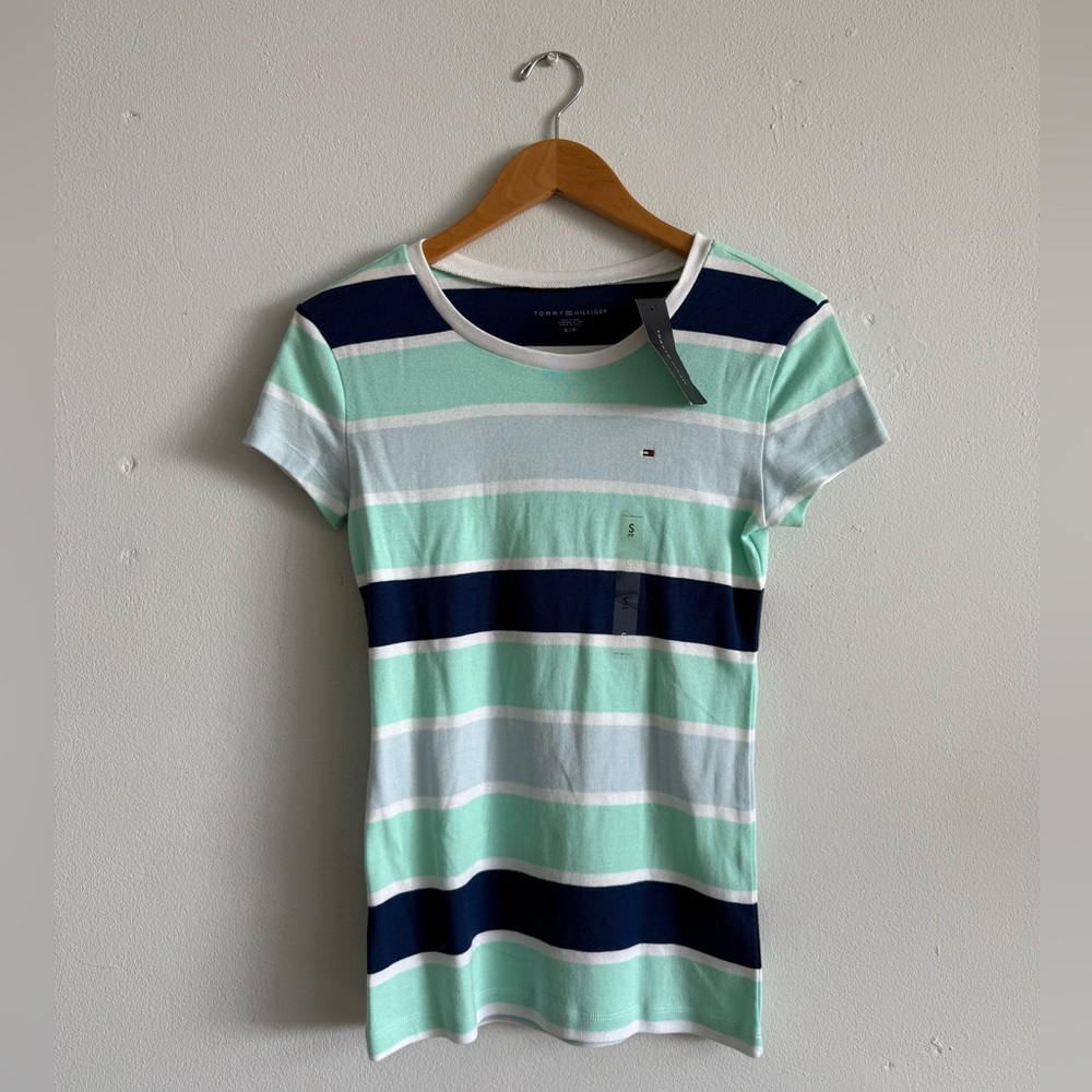 Mint and Navy Striped Tee